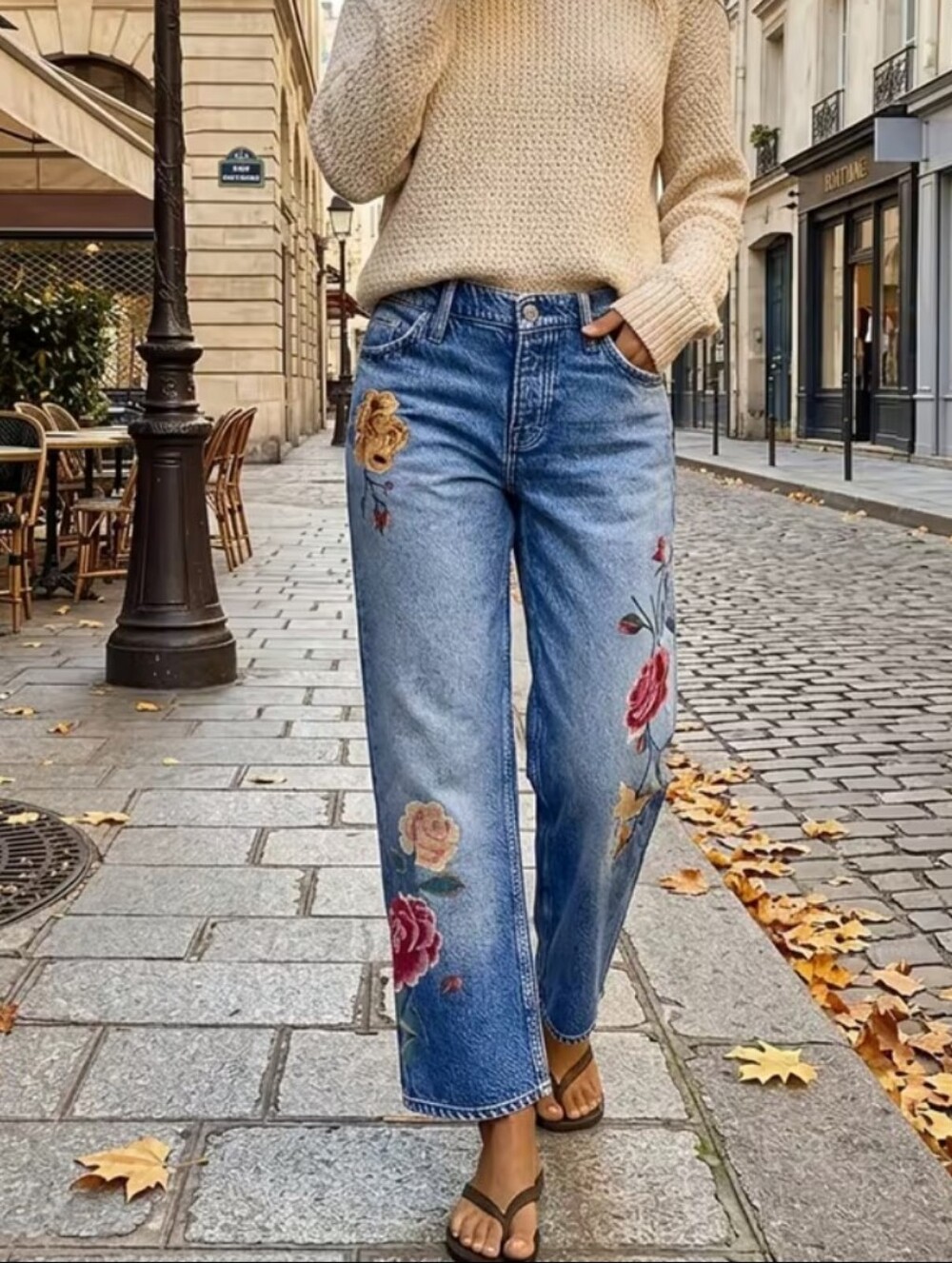 Flamingals FloralEmbroidered Mid Rise Straight Leg Jeans NWT Large
